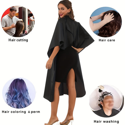 5pcs Professional-Grade Black Barber Cape - Waterproof, Nylon, Snap Closure